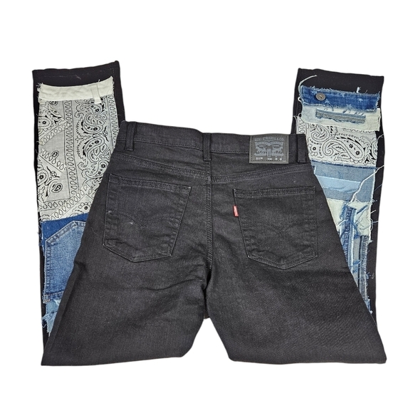 Levi's 511 Slim Fit Black Bandana Patchwork‎ Denim Jeans Size 16 Girls U43 - Picture 8 of 14